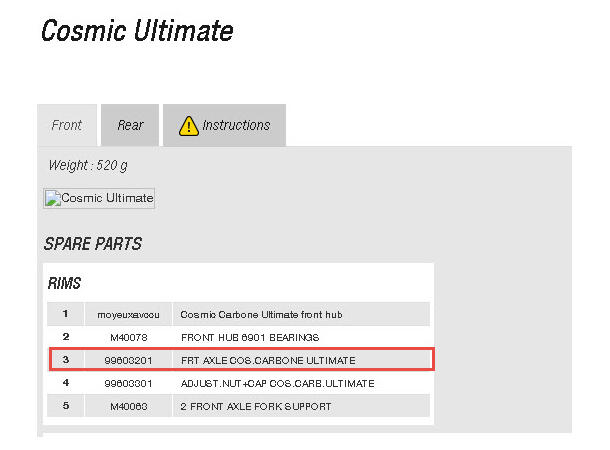 FRT AXLE COS.CARBONE ULTIMATE 99603201